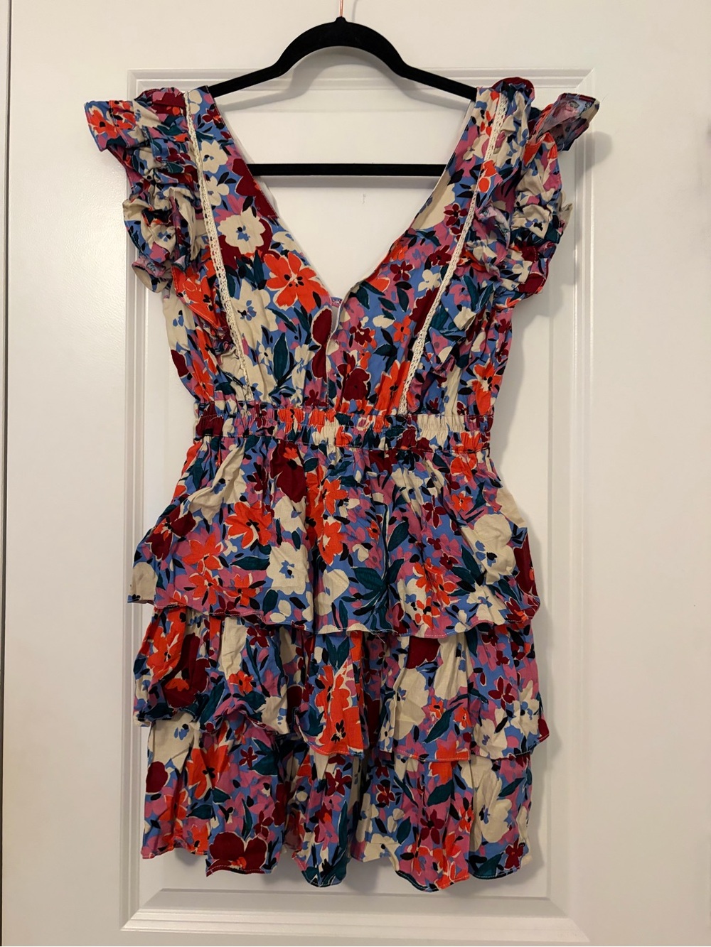 Karlie Cream Floral Ruffle Tiered Dress